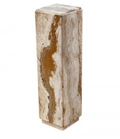 Mid Century Modern Italian Square Beige Tan Travertine Marble Pedestal Table - 3947276