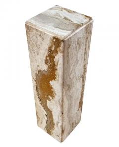 Mid Century Modern Italian Square Beige Tan Travertine Marble Pedestal Table - 3947278