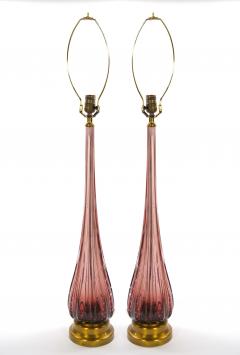Mid Century Modern Italian Venetian Glass Ice Purple Gold Fleck Table Lamps - 4796044