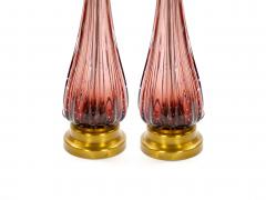 Mid Century Modern Italian Venetian Glass Ice Purple Gold Fleck Table Lamps - 4796048