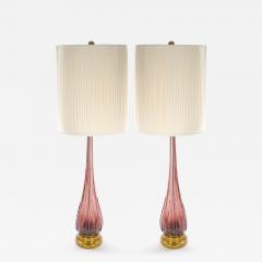 Mid Century Modern Italian Venetian Glass Ice Purple Gold Fleck Table Lamps - 4796385