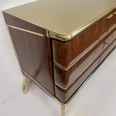 Mid Century Modern Italian Wood Brass Sideboard w Gold Opaline Glass Top - 2279819