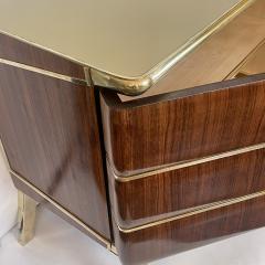 Mid Century Modern Italian Wood Brass Sideboard w Gold Opaline Glass Top - 2279820