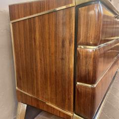 Mid Century Modern Italian Wood Brass Sideboard w Gold Opaline Glass Top - 2279821
