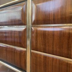 Mid Century Modern Italian Wood Brass Sideboard w Gold Opaline Glass Top - 2279822