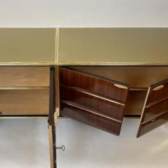 Mid Century Modern Italian Wood Brass Sideboard w Gold Opaline Glass Top - 2279823