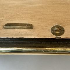 Mid Century Modern Italian Wood Brass Sideboard w Gold Opaline Glass Top - 2279825