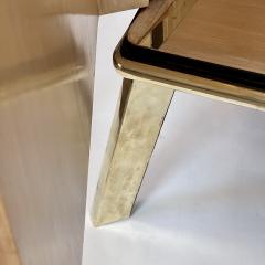 Mid Century Modern Italian Wood Brass Sideboard w Gold Opaline Glass Top - 2279827