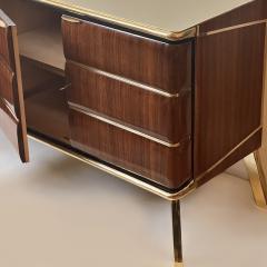 Mid Century Modern Italian Wood Brass Sideboard w Gold Opaline Glass Top - 2279828