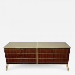 Mid Century Modern Italian Wood Brass Sideboard w Gold Opaline Glass Top - 2281325