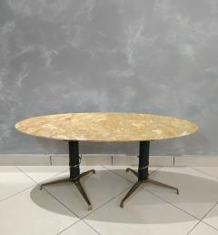 Mid Century Modern Italian Yellow Marble and Brass Oval Coffee Table 1950 - 916201
