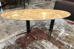 Mid Century Modern Italian Yellow Marble and Brass Oval Coffee Table 1950 - 916207