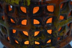 Mid Century Modern Large Pierced Ceramic Lamp in Ochre Paprika and Caramels - 1293945