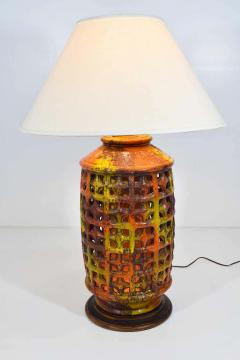 Mid Century Modern Large Pierced Ceramic Lamp in Ochre Paprika and Caramels - 1293946