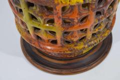 Mid Century Modern Large Pierced Ceramic Lamp in Ochre Paprika and Caramels - 1293948
