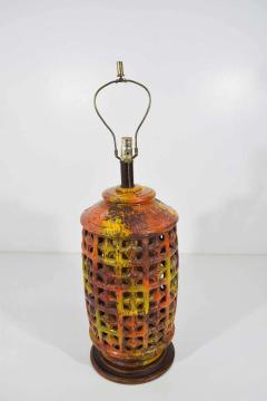 Mid Century Modern Large Pierced Ceramic Lamp in Ochre Paprika and Caramels - 1293950