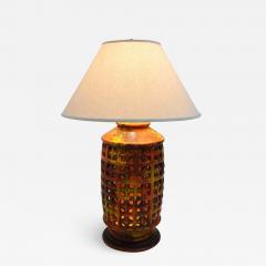 Mid Century Modern Large Pierced Ceramic Lamp in Ochre Paprika and Caramels - 1295843