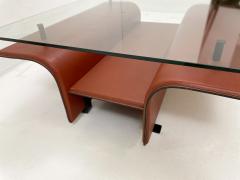 Mid Century Modern Leather Glass Coffee Table - 2577160