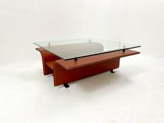 Mid Century Modern Leather Glass Coffee Table - 2577161