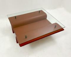 Mid Century Modern Leather Glass Coffee Table - 2577162