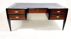 Mid Century Modern Leather Top Desk with Brass Handles - 2897659