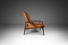 Mid Century Modern Lounge Chair in Walnut Original Orange Fabric - 2768325