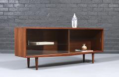 Mid Century Modern Low Walnut Glass Bookcase Credenza - 4730427