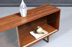 Mid Century Modern Low Walnut Glass Bookcase Credenza - 4730441