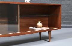 Mid Century Modern Low Walnut Glass Bookcase Credenza - 4730447