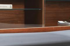 Mid Century Modern Low Walnut Glass Bookcase Credenza - 4730450