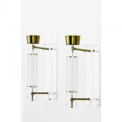 Mid Century Modern Lucite Glass Brass Sconces a Pair - 3207974