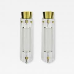 Mid Century Modern Lucite Glass Brass Sconces a Pair - 3210559