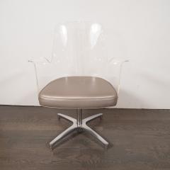 Mid Century Modern Lucite Metallic Leather and Chrome X Form Side Chair - 3861217