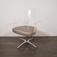 Mid Century Modern Lucite Metallic Leather and Chrome X Form Side Chair - 3861219