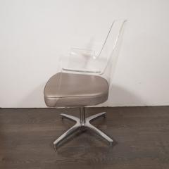 Mid Century Modern Lucite Metallic Leather and Chrome X Form Side Chair - 3861253