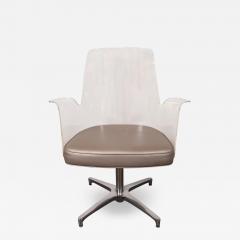 Mid Century Modern Lucite Metallic Leather and Chrome X Form Side Chair - 3864450