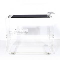 Mid Century Modern Lucite Smoked Glass Streamlined Bar Cart on Chrome Castors - 2909399
