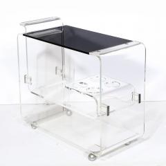 Mid Century Modern Lucite Smoked Glass Streamlined Bar Cart on Chrome Castors - 2909528