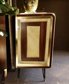 Mid Century Modern Mahogany Wood Brass Green Artistic Murano Glass Credenza - 1673705