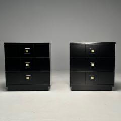 Mid Century Modern Nightstands Chests Black Lacquer Brass USA 1970s - 3608053