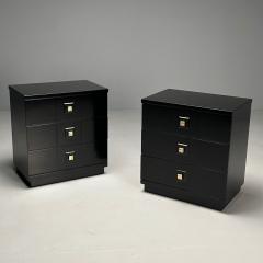 Mid Century Modern Nightstands Chests Black Lacquer Brass USA 1970s - 3608054