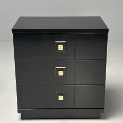 Mid Century Modern Nightstands Chests Black Lacquer Brass USA 1970s - 3608055