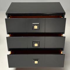 Mid Century Modern Nightstands Chests Black Lacquer Brass USA 1970s - 3608060