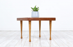 Mid Century Modern Oak Walnut Side Table with Travertine Stone - 2688481
