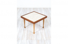 Mid Century Modern Oak Walnut Side Table with Travertine Stone - 2688482