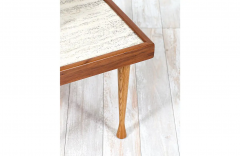 Mid Century Modern Oak Walnut Side Table with Travertine Stone - 2688486