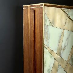 Mid Century Modern Oak Wood Brass Mirror Murano Art Glass Dry Bar Cabinet - 3923943