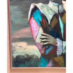 Mid Century Modern Oil Painting of a Harlequin or Pierrot by Abuzzi - 3593963