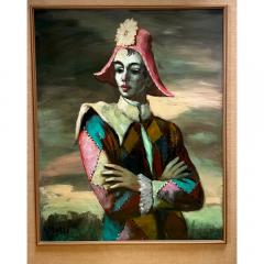 Mid Century Modern Oil Painting of a Harlequin or Pierrot by Abuzzi - 3593966