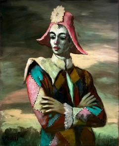Mid Century Modern Oil Painting of a Harlequin or Pierrot by Abuzzi - 3594585